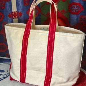 L.L. Bean Red and Cream Canvas boat and Tote vintage bag